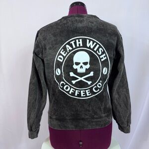 Death Wish Coffee Co Acid Wash Crewneck Sweatshirt Size Small Skull Logo